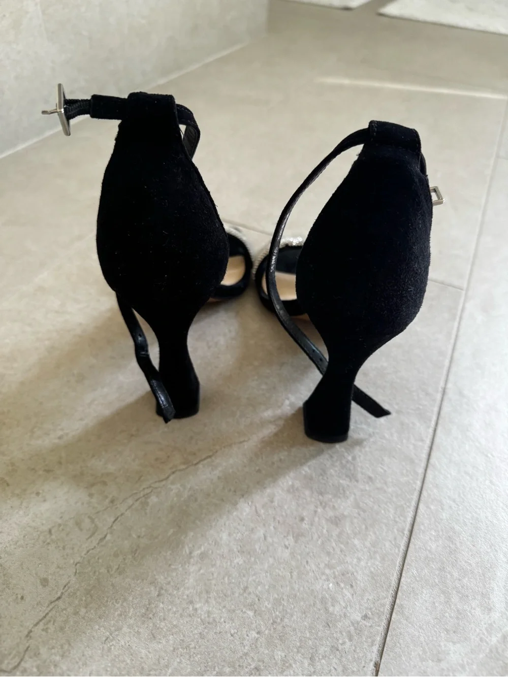 Vince Camuto Black Rhinestone Strap Block Heel Sandals